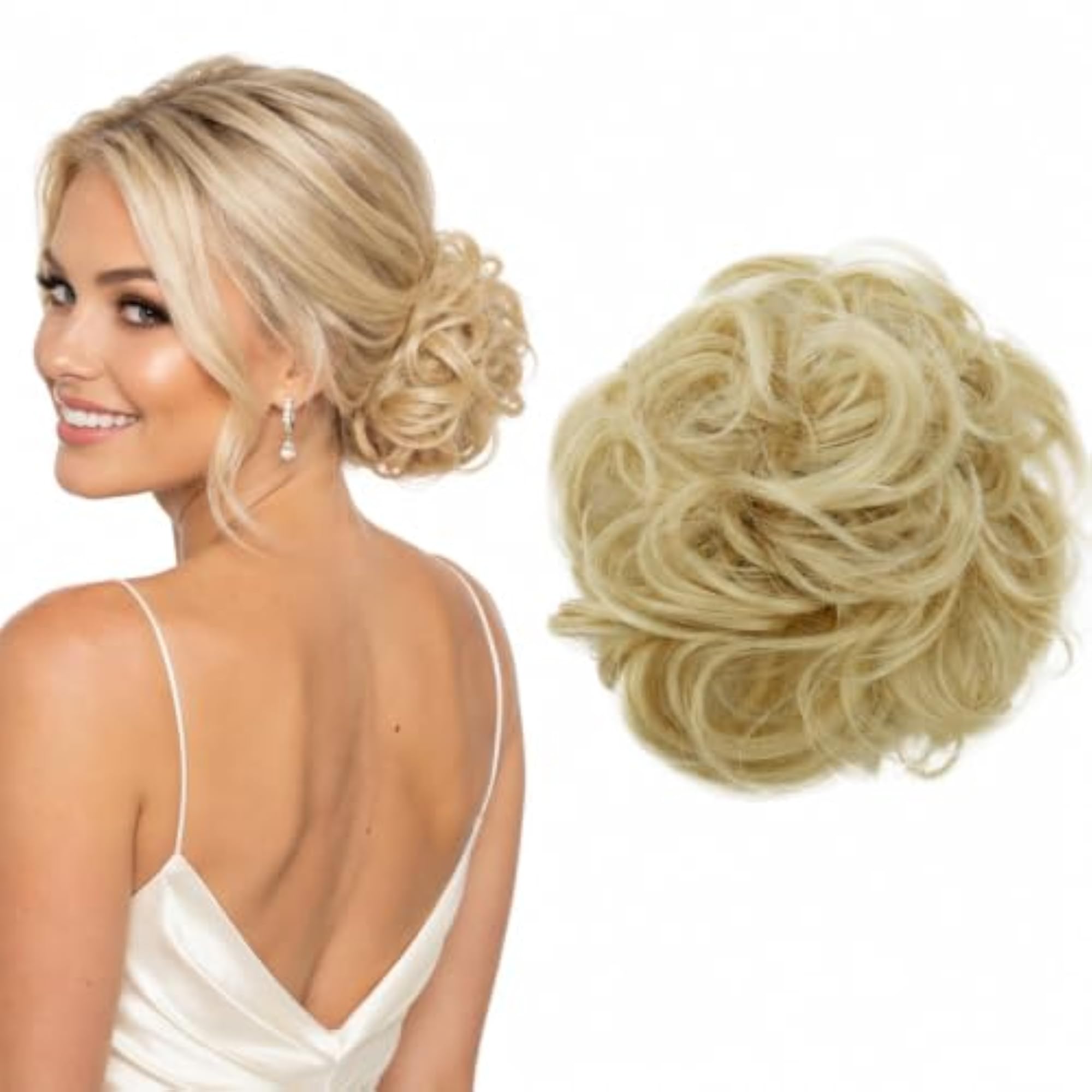 Bleach Blond Curly Messy Bun Hairpiece